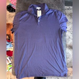 Peter Millar Navy Striped Performance Jersey Golf Polo Shirt Mens Size Medium